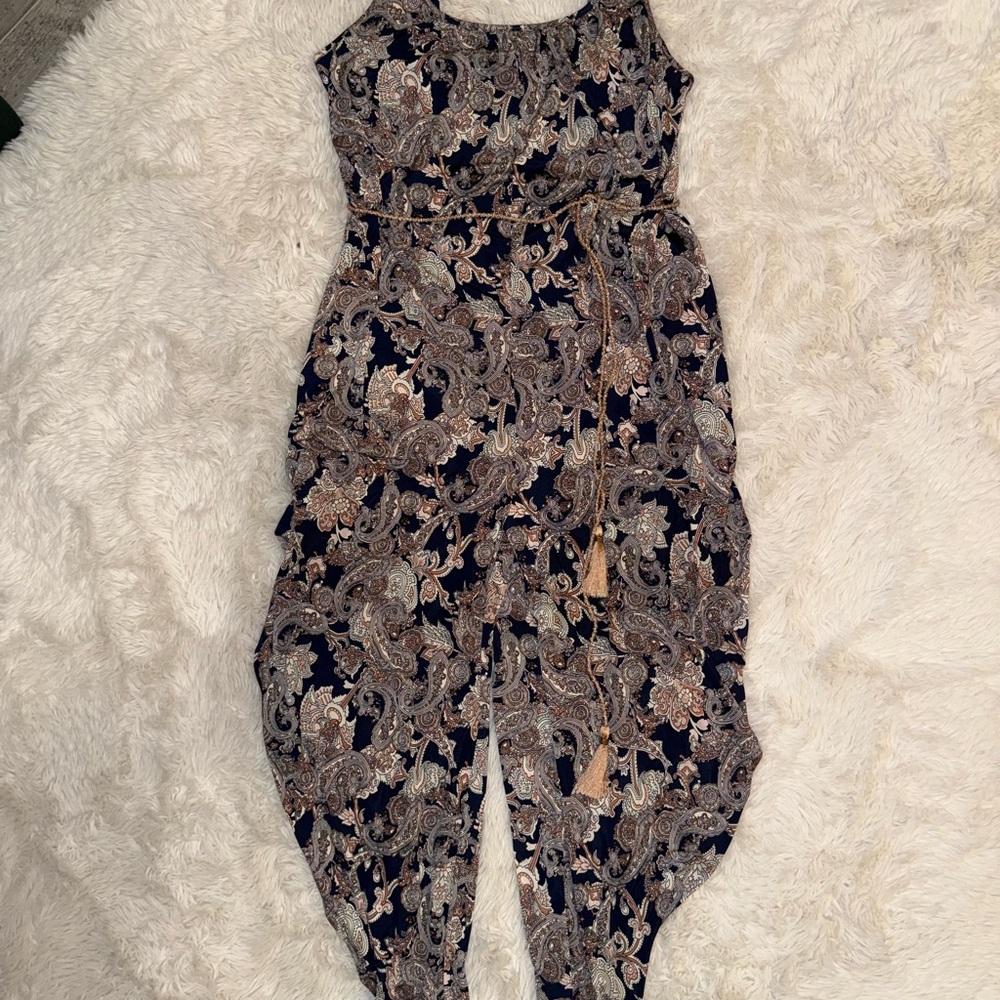 VENUS Black and Tan Paisley Jumpsuit with Tapered Legs